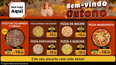 Modelo de TV para TV Horizontal com o tema Bem-vindo Outono para Pizzaria