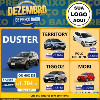 Modelo de Rede Social para Feed Facebook com o tema Dezembro de Preço Baixo para Concessionaria de Carros
