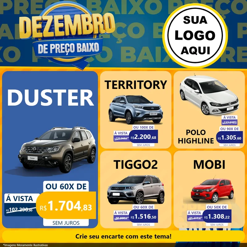 Modelo de Rede Social para Feed Facebook com o tema Dezembro de Preço Baixo para Concessionaria de Carros