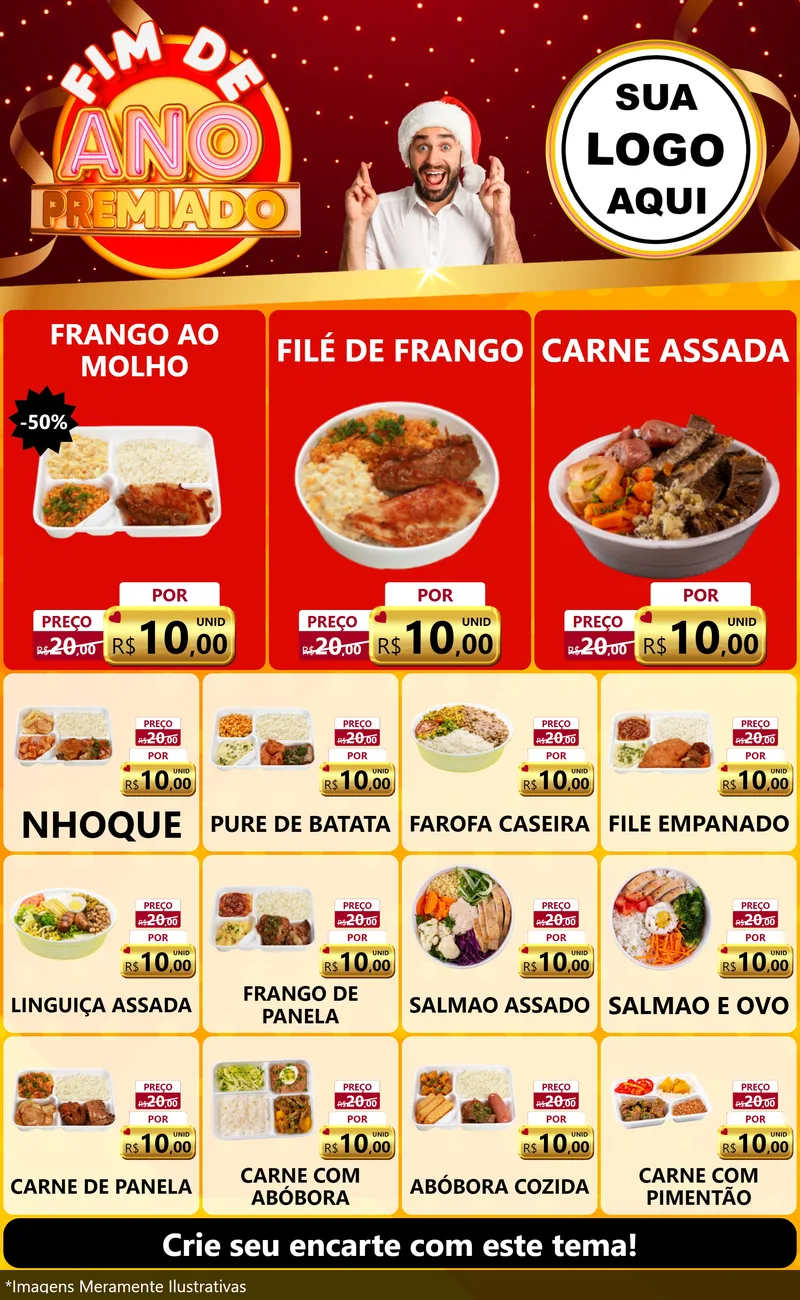 Modelo de Encarte para Encarte Grande com o tema Fim de Ano Premiado para Restaurante