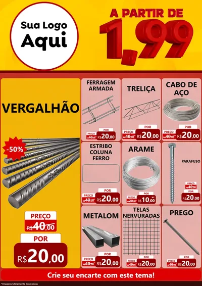 Modelo de Encarte para Encarte A4 Vertical com o tema A Partir de Um e Noventa e Nove - 1,99 para Ferragens