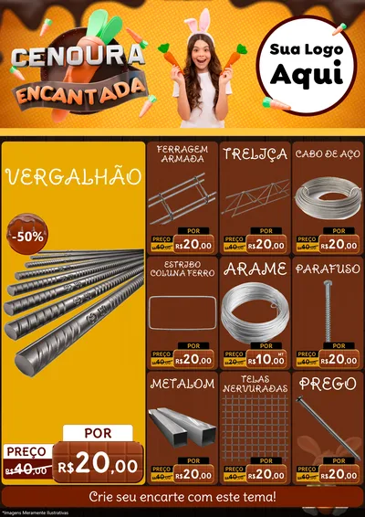 Modelo de Encarte para Encarte A4 Vertical com o tema Cenoura Encantada - Páscoa para Ferragens