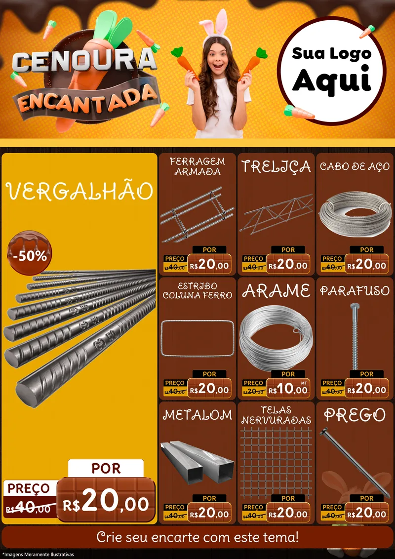 Modelo de Encarte para Encarte A4 Vertical com o tema Cenoura Encantada - Páscoa para Ferragens