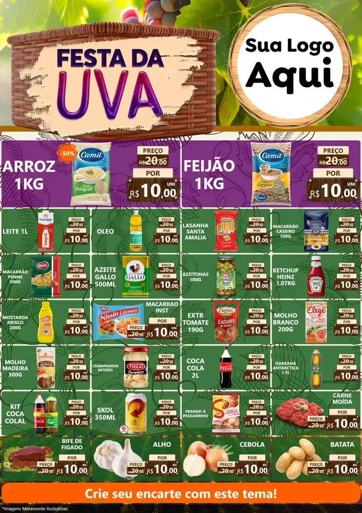 Modelo de Encarte para Encarte A4 Vertical com o tema Festa da Uva para Supermercado