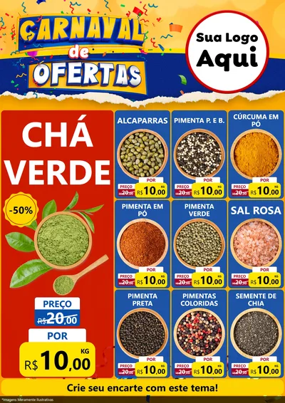 Modelo de Encarte para Encarte A4 Vertical com o tema Carnaval de Ofertas para Produtos Naturais