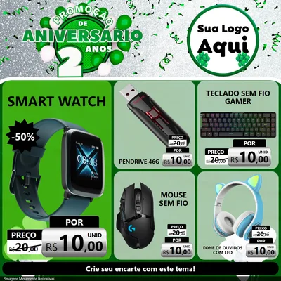 Modelo de Rede Social para Feed Facebook com o tema Promoção de Aniversário - 2 Anos para Informática