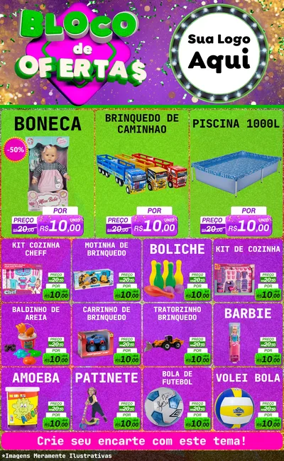 Modelo de Encarte para Encarte Grande com o tema Bloco de Ofertas para Brinquedos