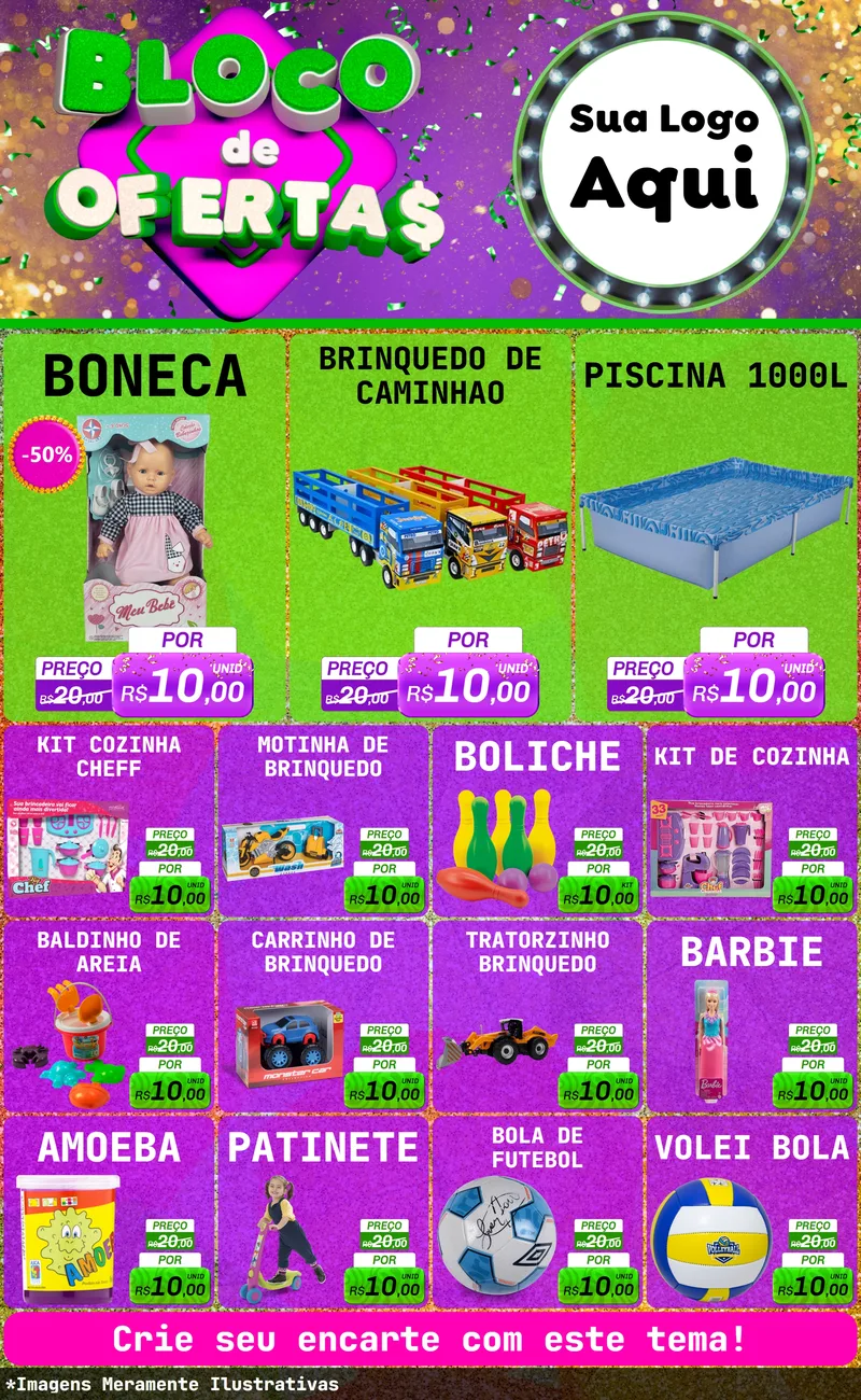 Modelo de Encarte para Encarte Grande com o tema Bloco de Ofertas para Brinquedos