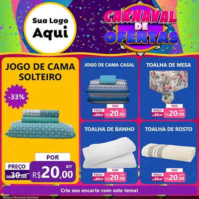 Modelo de Rede Social para Feed Facebook com o tema Carnaval de Ofertas para Cama, Mesa e Banho