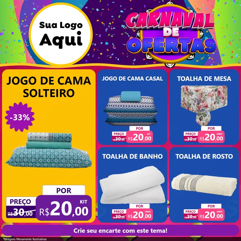Modelo de Rede Social para Feed Facebook com o tema Carnaval de Ofertas para Cama, Mesa e Banho