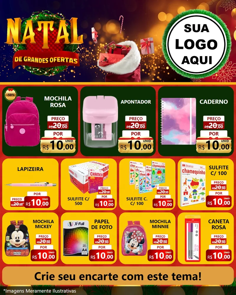 Modelo de Rede Social para Feed Instagram com o tema Natal de Grandes Ofertas para Papelaria
