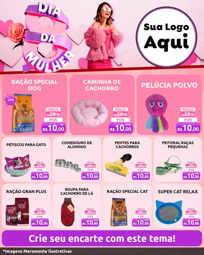 Modelo de Rede Social para Feed Instagram com o tema Dia da Mulher para Pet Shop