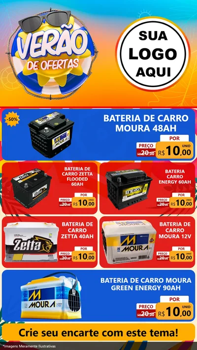 Modelo de TV para TV Vertical com o tema Verão de Ofertas para Baterias Elétricas