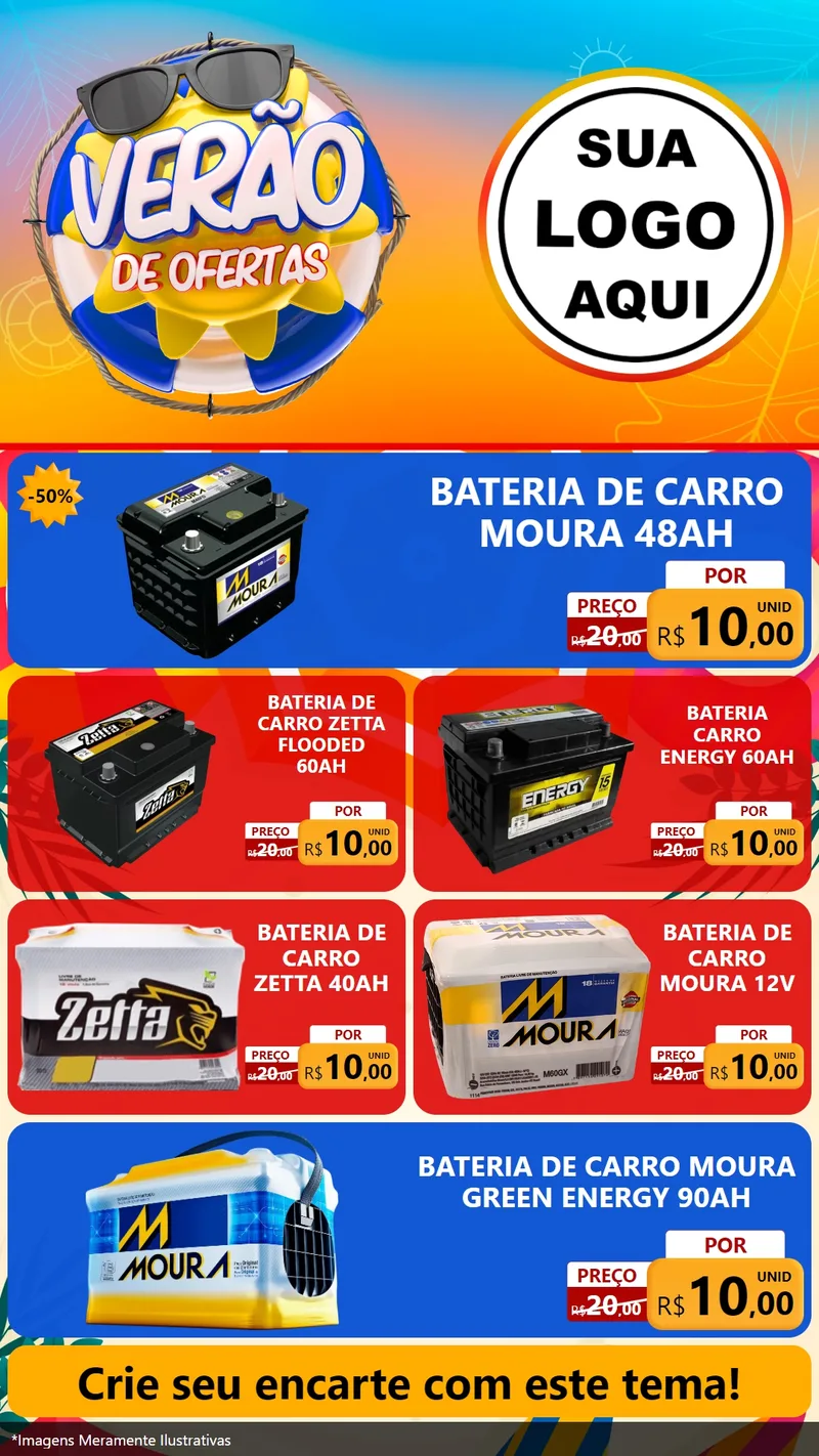 Modelo de TV para TV Vertical com o tema Verão de Ofertas para Baterias Elétricas
