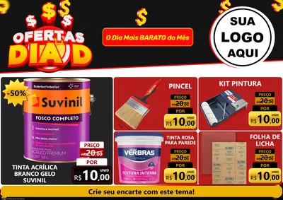 Modelo de Encarte para Encarte A4 Horizontal com o tema Ofertas Dia D para Tintas e Ferramentas