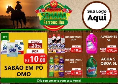 Modelo de Encarte para Encarte A4 Horizontal com o tema Especial Semana Farroupilha para Produtos de Limpeza