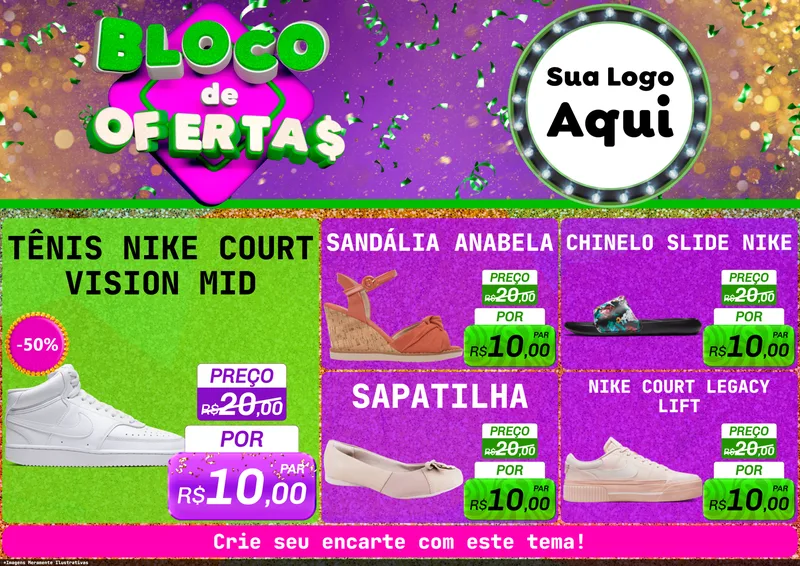 Modelo de Encarte para Encarte A4 Horizontal com o tema Bloco de Ofertas para Calçados