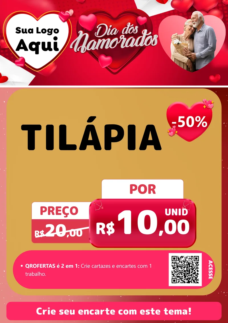 Modelo de Cartaz para Cartaz A4 Vertical com o tema Dia Dos Namorados para Peixaria