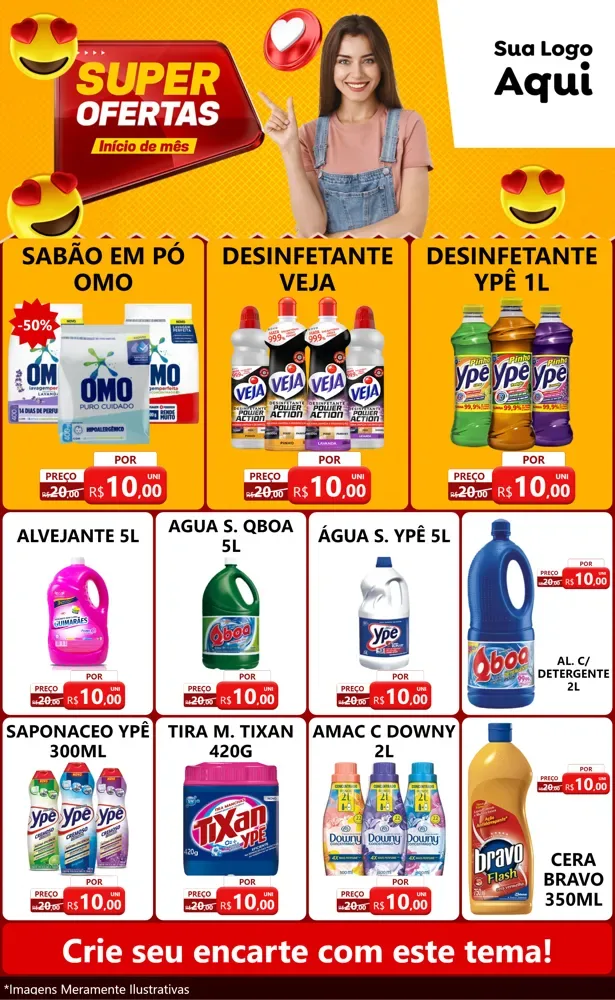 Modelo de Encarte para Encarte Grande com o tema Super Ofertas Inicio De mês para Produtos de Limpeza