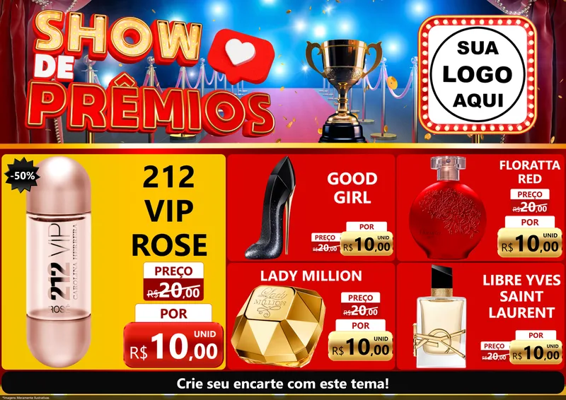 Modelo de Encarte para Encarte A4 Horizontal com o tema Show de Prêmios para Perfumes