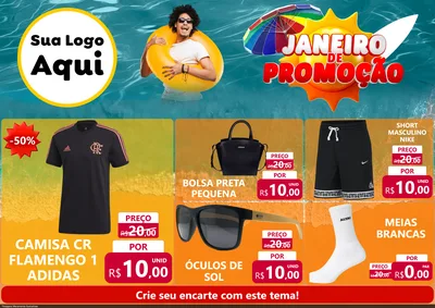Modelo de Encarte para Encarte A4 Horizontal com o tema Janeiro de Promoção para Roupas e acessórios
