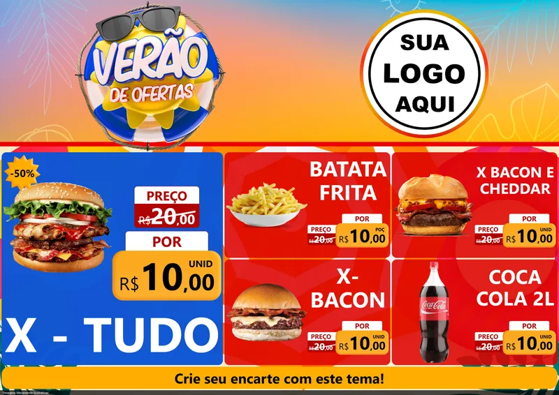 Modelo de Encarte para Encarte A4 Horizontal com o tema Verão de Ofertas para Hamburgueria