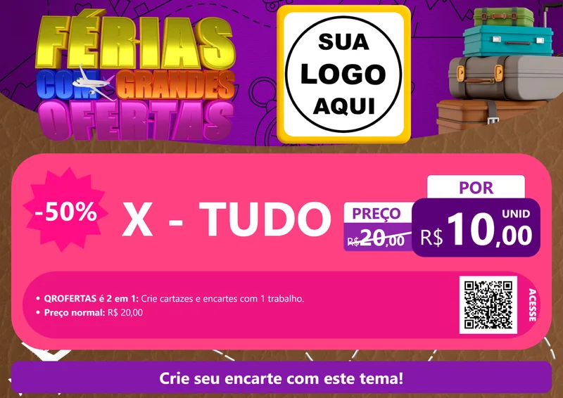 Modelo de Cartaz para Cartaz A4 Horizontal com o tema Férias com Grandes Ofertas para Hamburgueria