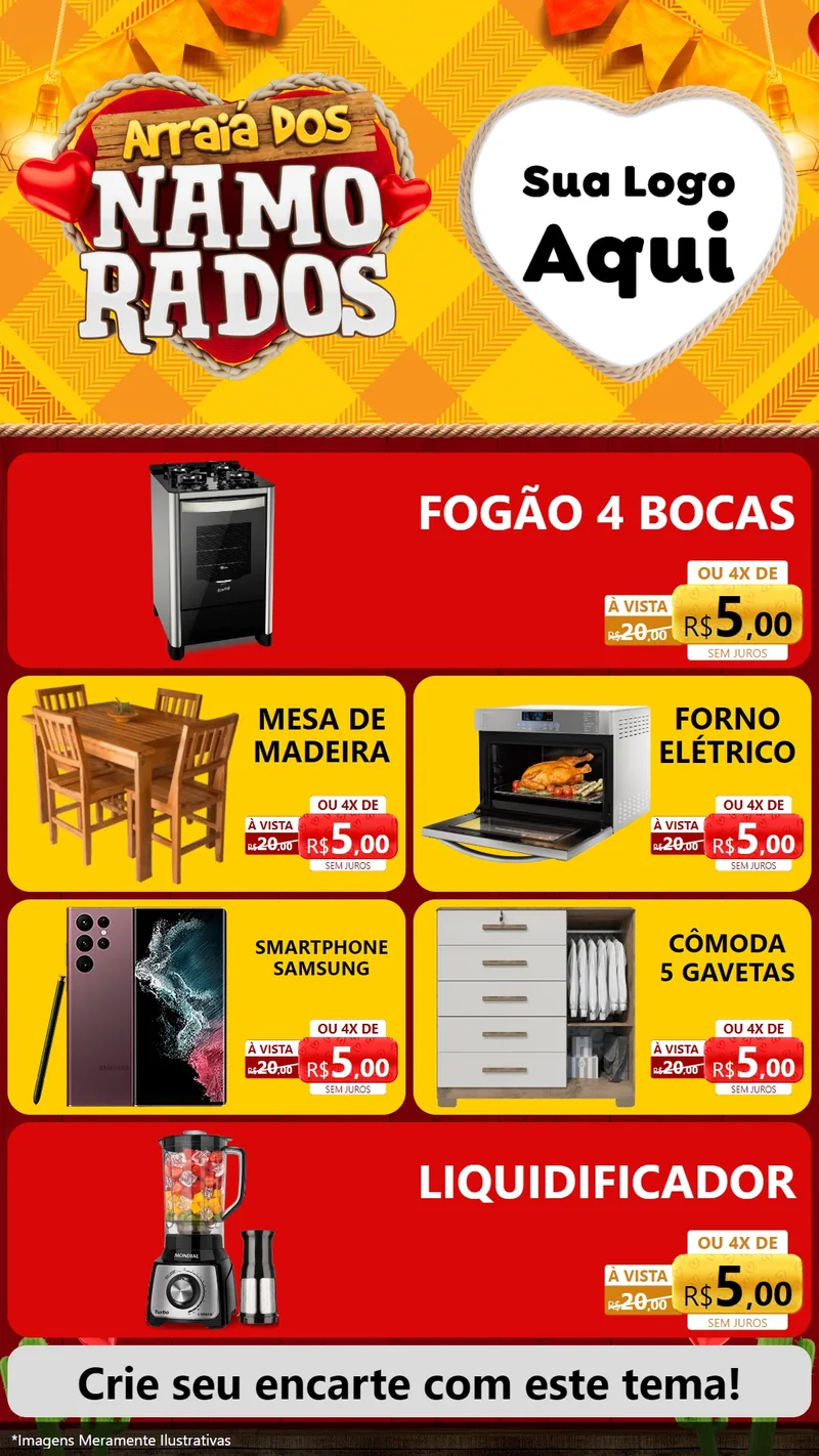 Modelo de TV para TV Vertical com o tema Arraiá dos Namorados para Móveis e Eletro
