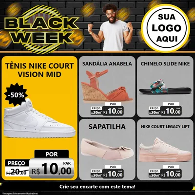 Modelo de Rede Social para Feed Facebook com o tema Black Week para Calçados