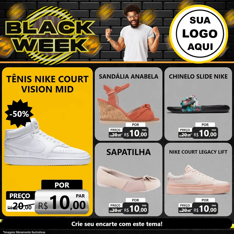 Modelo de Rede Social para Feed Facebook com o tema Black Week para Calçados