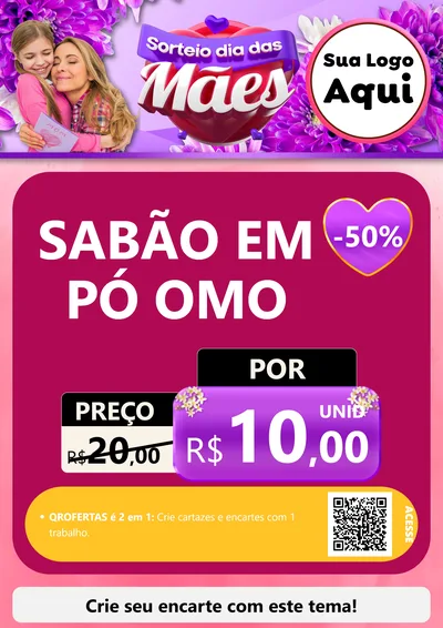 Modelo de Cartaz para Cartaz A4 Vertical com o tema Sorteio Dia das Mães para Produtos de Limpeza