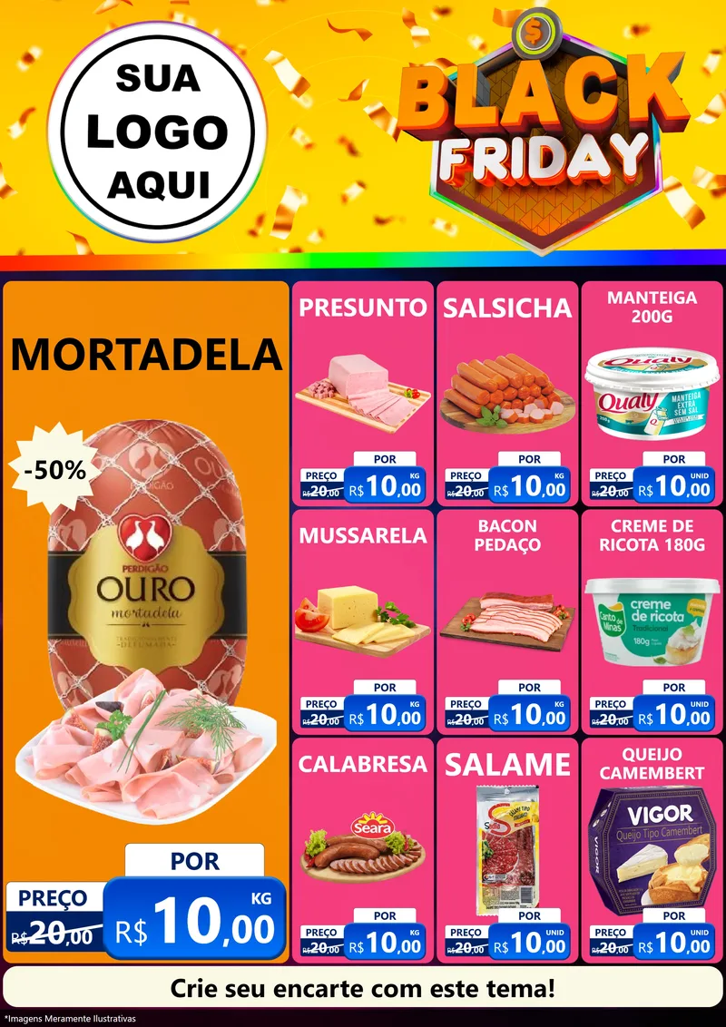 Modelo de Encarte para Encarte A4 Vertical com o tema Black Friday para Frios e Laticínios