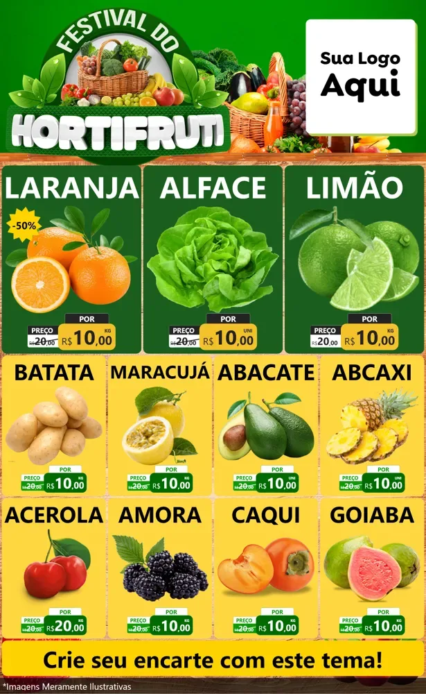 Modelo de Encarte para Encarte Grande com o tema Festival do Hortifruti para Hortifrúti