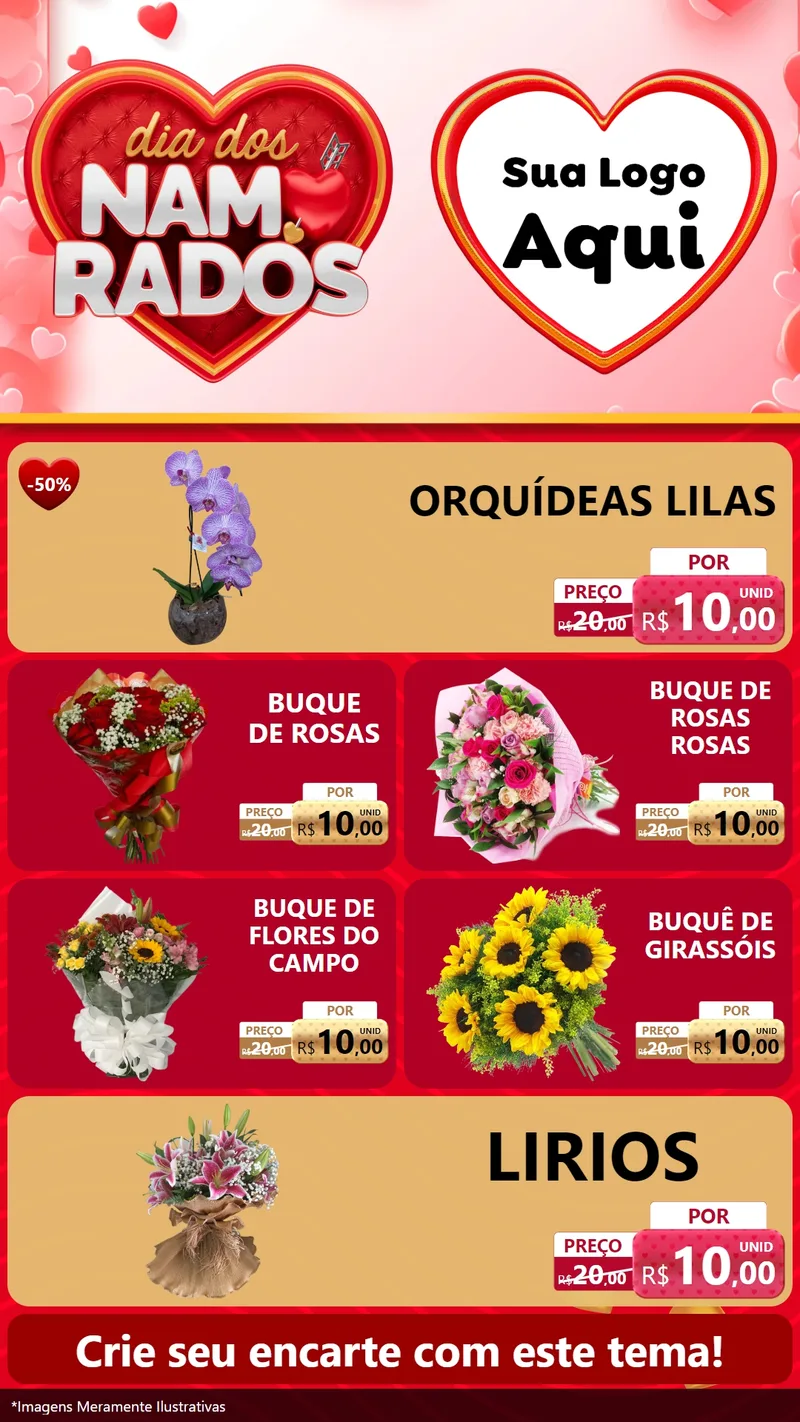 Modelo de TV para TV Vertical com o tema Dia dos Namorados para Floricultura e jardim