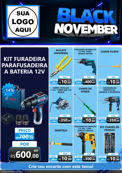 Modelo de Encarte para Encarte A4 Vertical com o tema Black November para Maquinas e Ferramentas