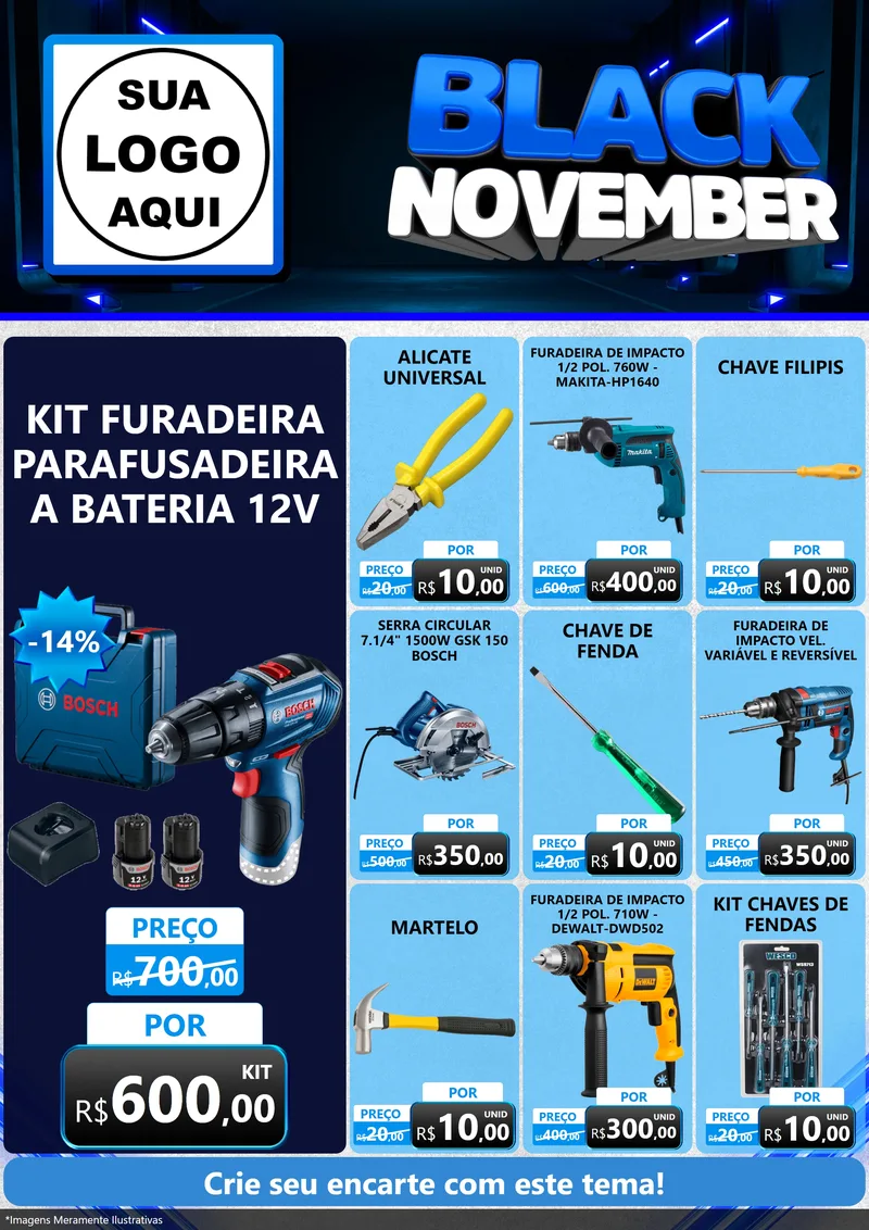 Modelo de Encarte para Encarte A4 Vertical com o tema Black November para Maquinas e Ferramentas