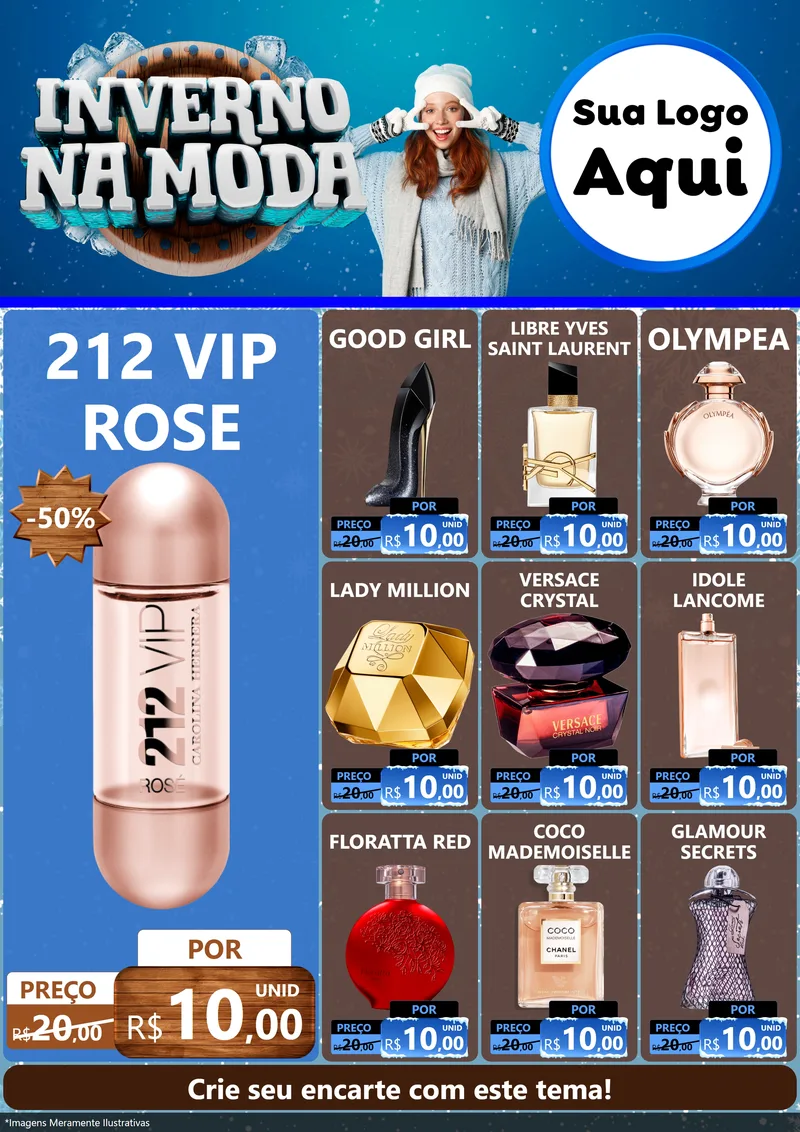 Modelo de Encarte para Encarte A4 Vertical com o tema Inverno na Moda para Perfumes