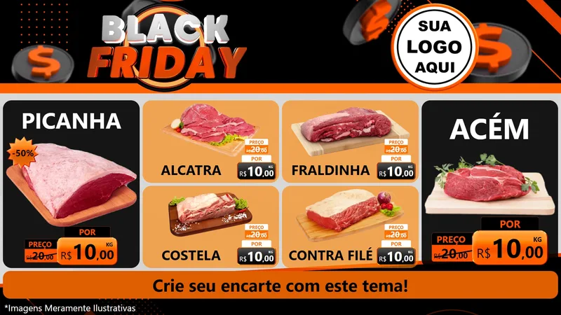 Modelo de TV para TV Horizontal com o tema Black Friday para Açougue