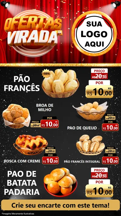 Modelo de TV para TV Vertical com o tema Ofertas da Virada para Padaria