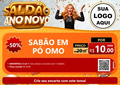 Modelo de Cartaz para Cartaz A4 Horizontal com o tema Saldão de Ano Novo para Produtos de Limpeza