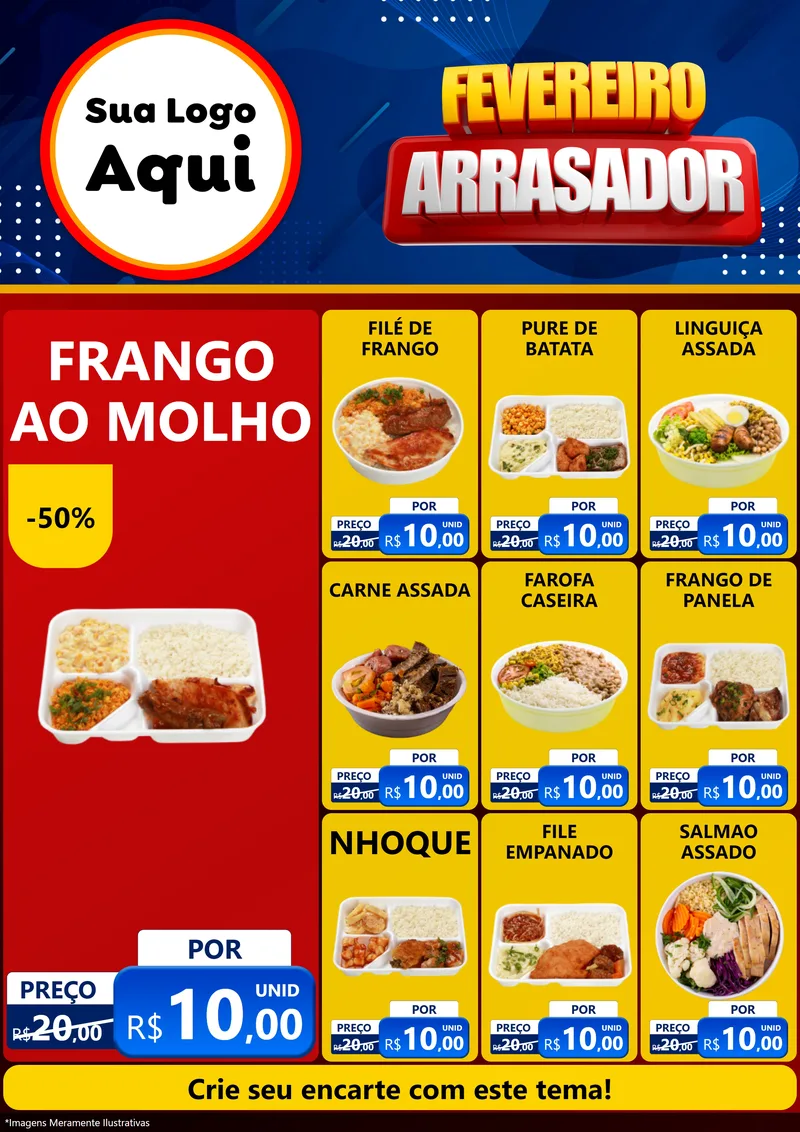 Modelo de Encarte para Encarte A4 Vertical com o tema Fevereiro Arrasador para Restaurante