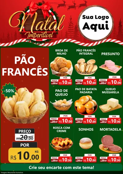 Modelo de Encarte para Encarte A4 Vertical com o tema Natal Imperdível para Padaria