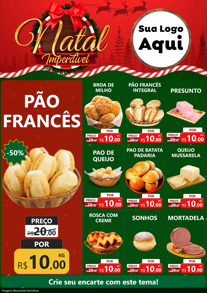 Modelo de Encarte para Encarte A4 Vertical com o tema Natal Imperdível para Padaria