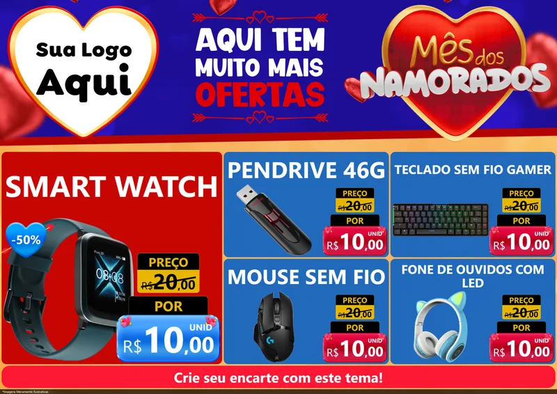 Modelo de Encarte para Encarte A4 Horizontal com o tema Mês dos Namorados para Informática