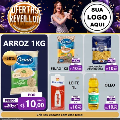 Modelo de Rede Social para Feed Facebook com o tema Ofertas de Réveillon para Supermercado