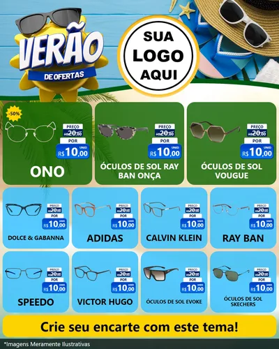 Modelo de Rede Social para Feed Instagram com o tema Verão de Ofertas para Óticas