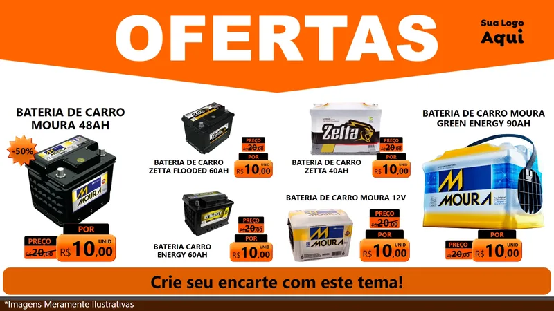 Modelo de TV para TV Horizontal com o tema Ofertas Laranja Cartaz para Baterias Elétricas