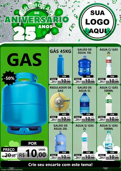 Modelo de Encarte para Encarte A4 Vertical com o tema Promoção de Aniversário - 25 Anos para Água e gás