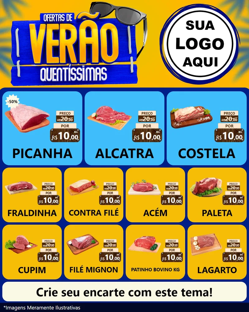 Modelo de Rede Social para Feed Instagram com o tema Ofertas de Verão Quentíssimas para Açougue