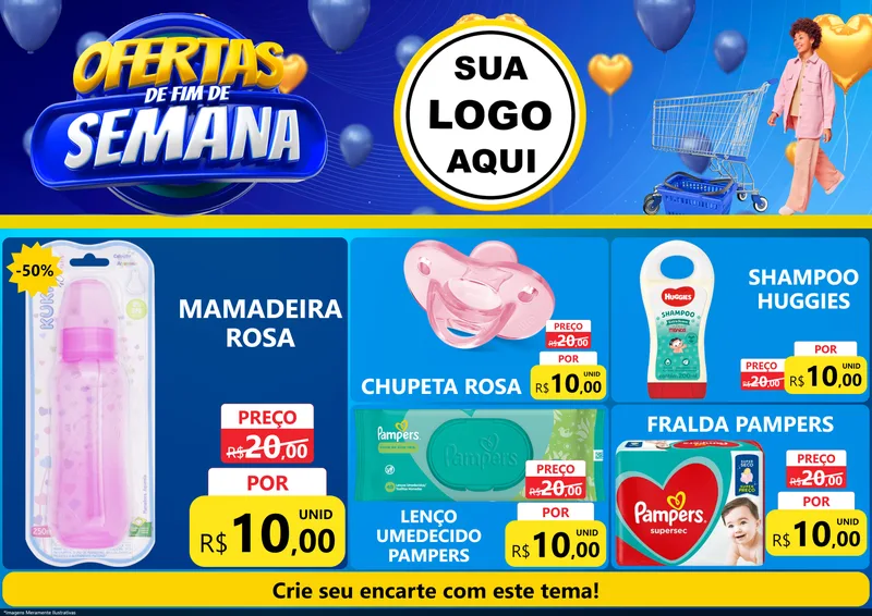 Modelo de Encarte para Encarte A4 Horizontal com o tema Ofertas de Fim de Semana para Bebês